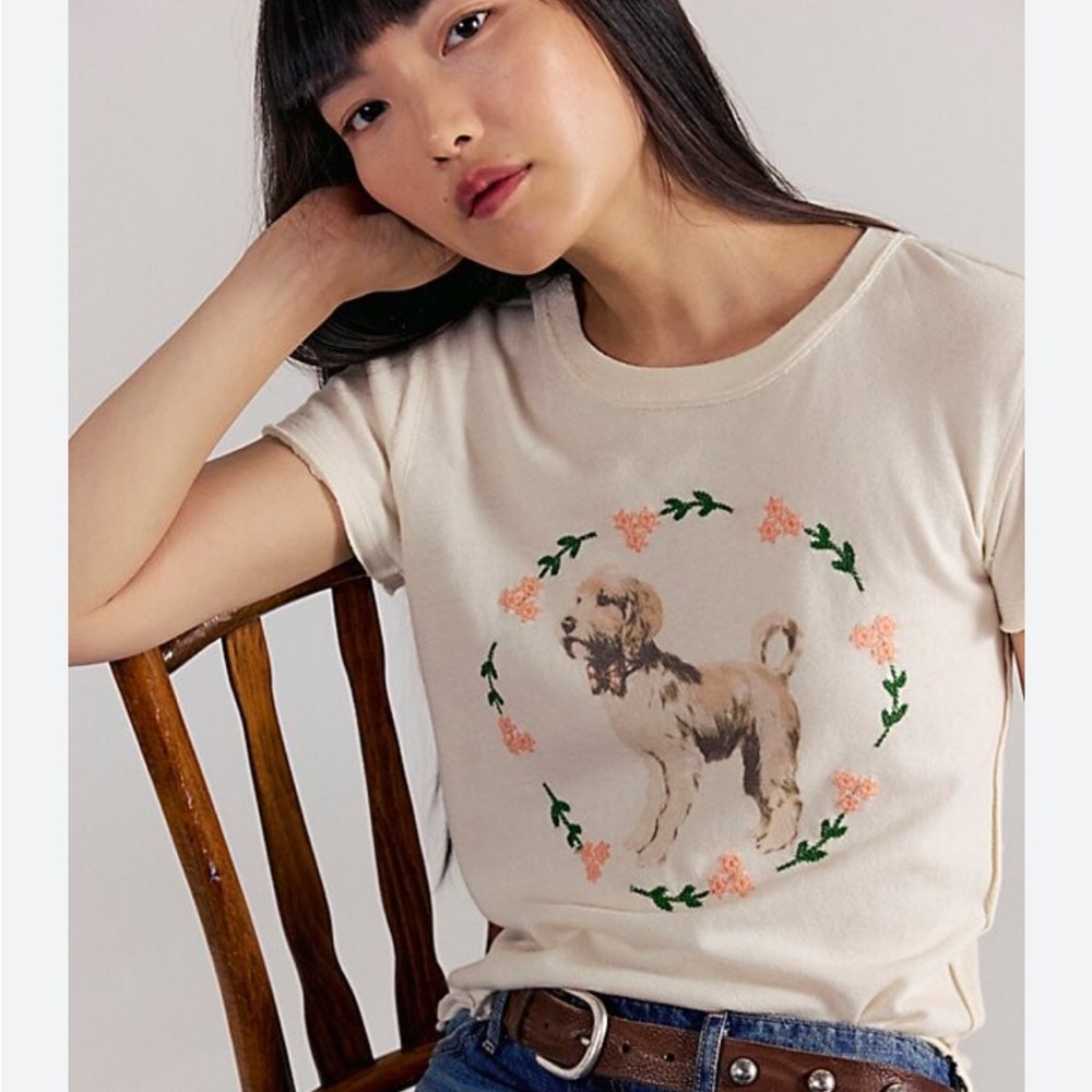 Free people fur friends doodle dog graphic tee short sleeve top NWT